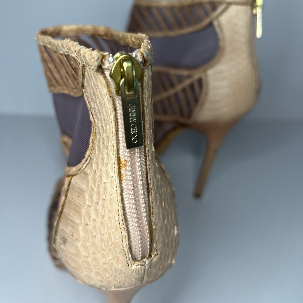 Jimmy Choo Beige Python And Mesh Open Toe Platfor… - image 7